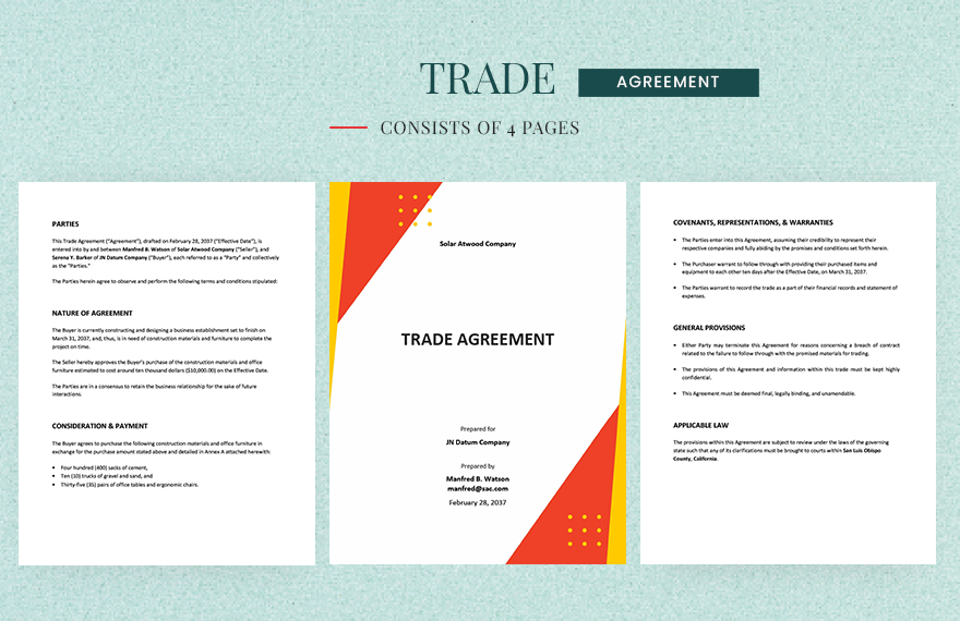 Trade Agreement Template in Word, Google Docs, Apple Pages