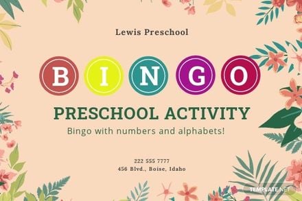 Preschool Bingo Card Template