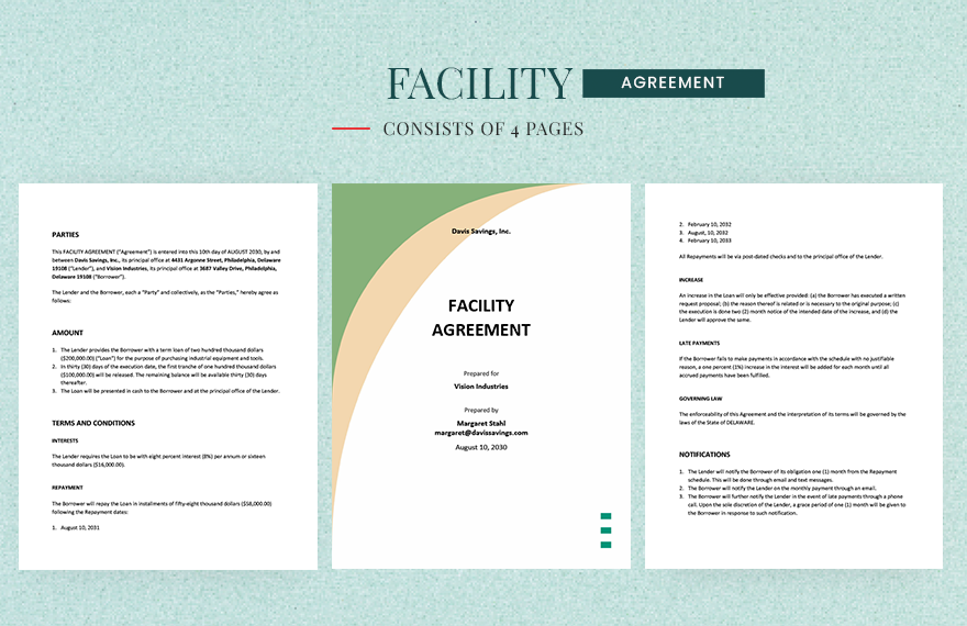 Facility Agreement Template in Word, Google Docs, Apple Pages