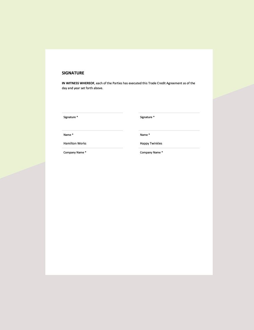 Trade Credit Agreement Template