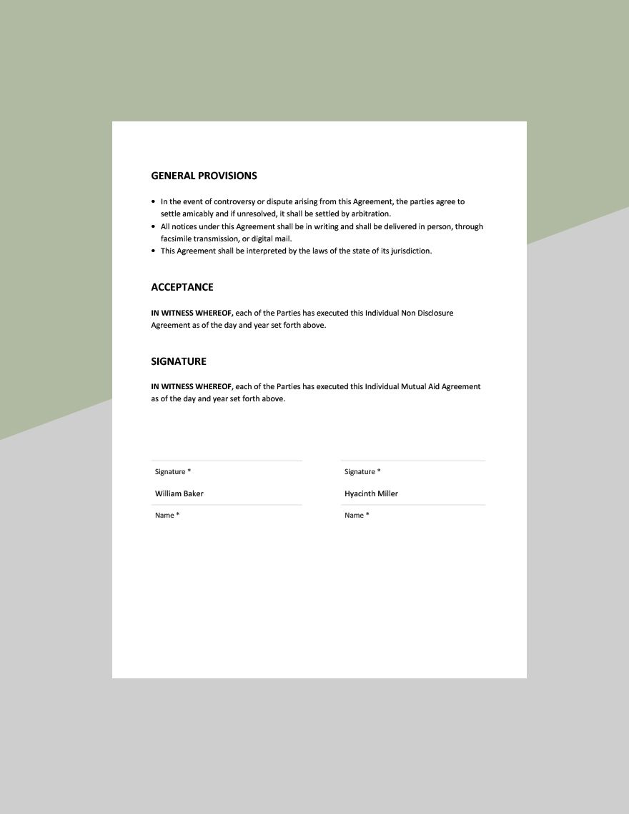 Individual Non Disclosure Agreement Template