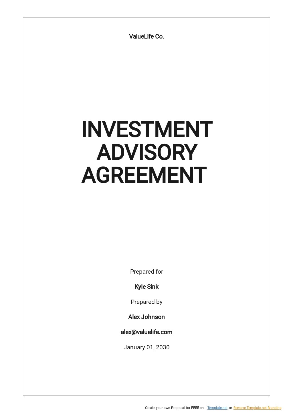 Investment Advisory Agreement Template