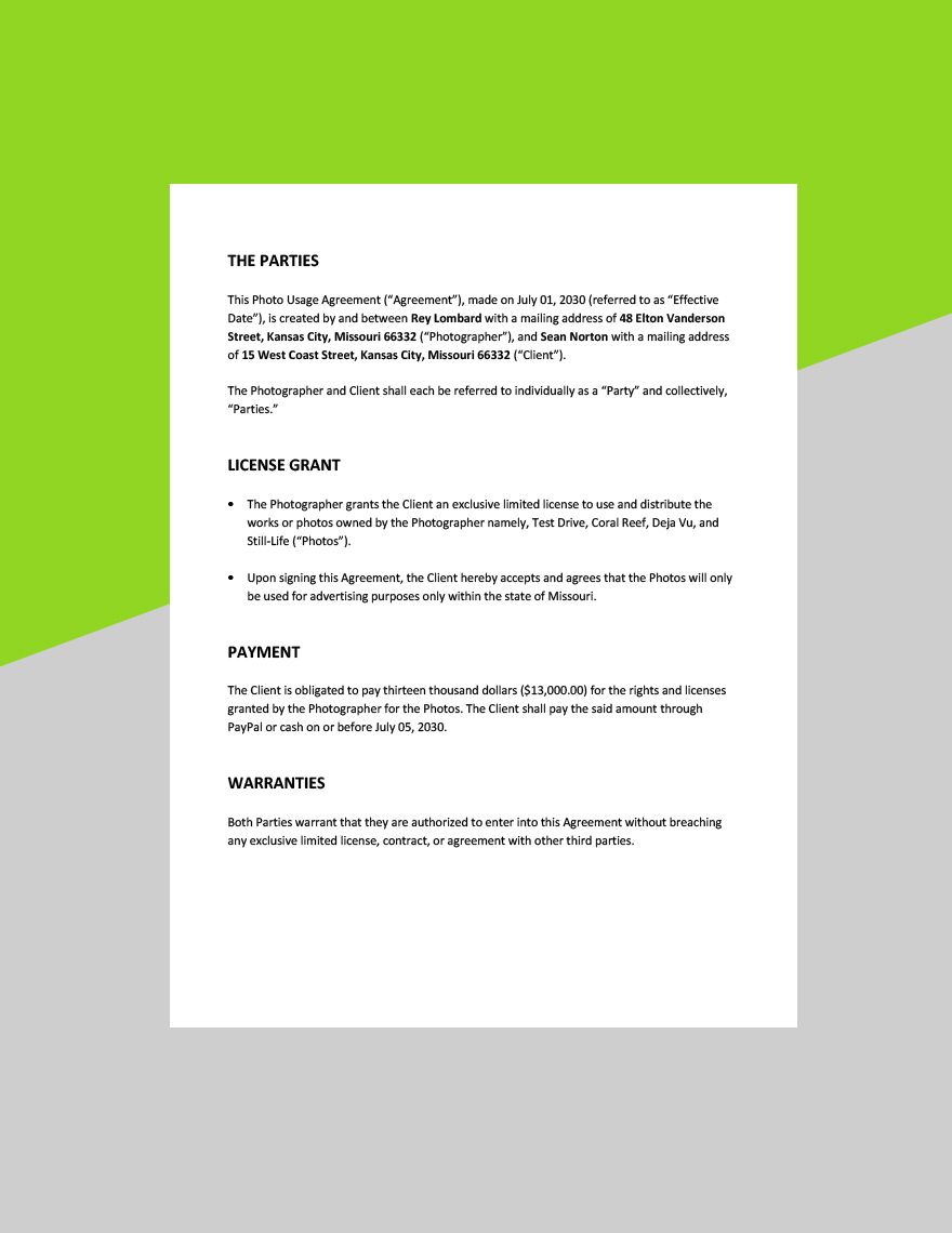 Photo Usage Agreement Template in Word PDF Google Docs Pages