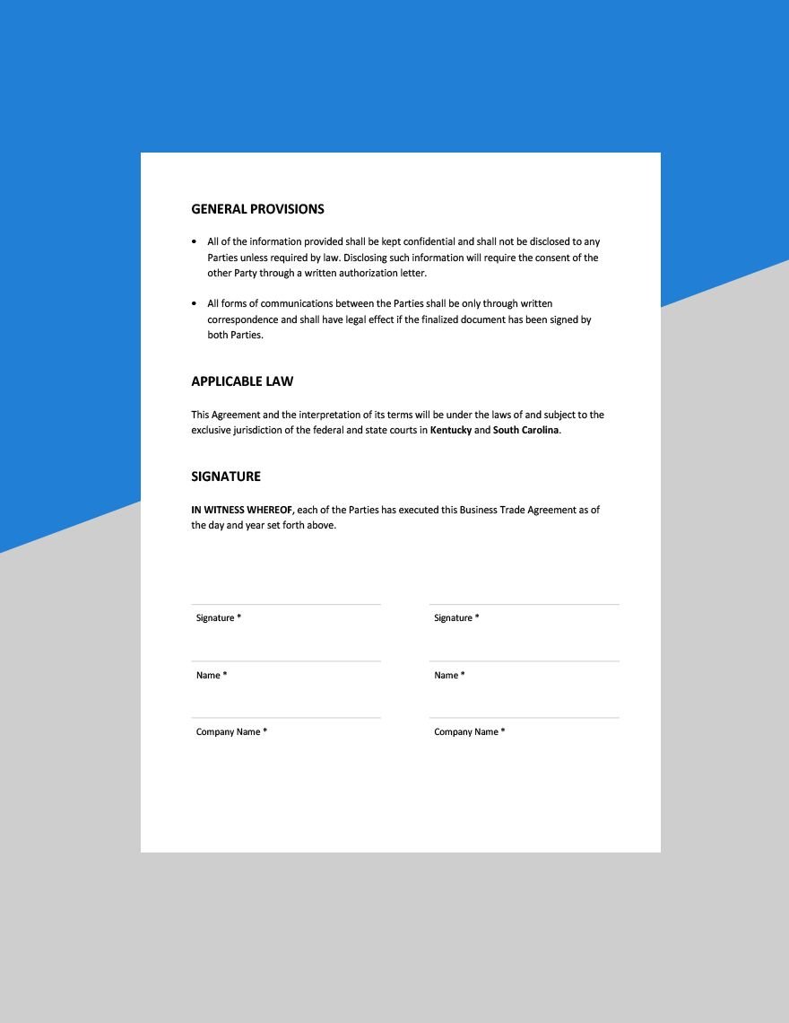 Business Trade Agreement Template