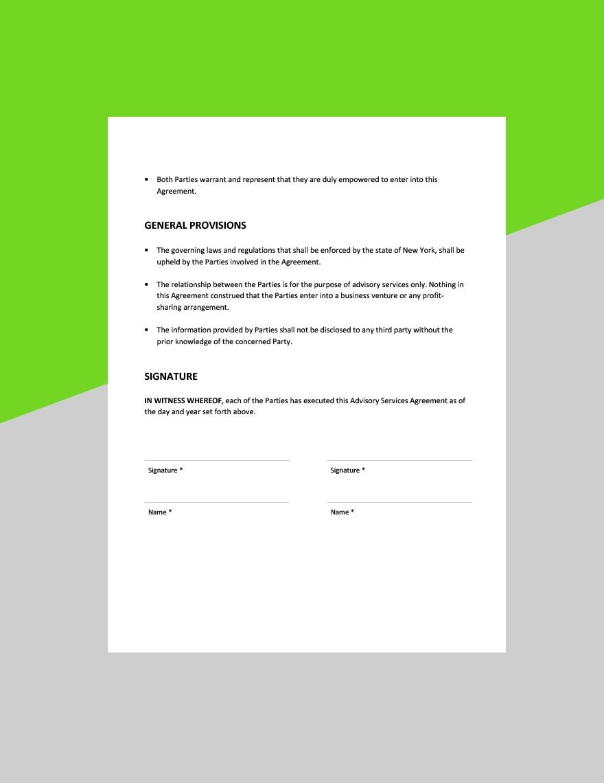 Advisory Services Agreement Template