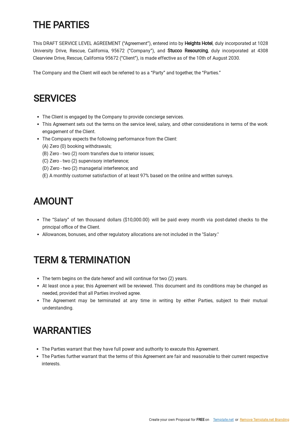 Draft Service Level Agreement Template in Google Docs, Word | Template.net