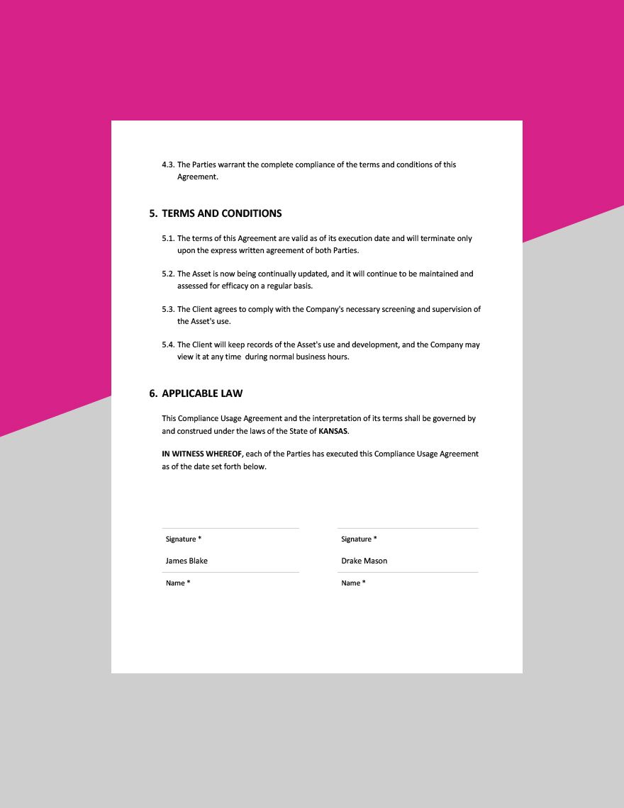 Compliance Usage Agreement Template