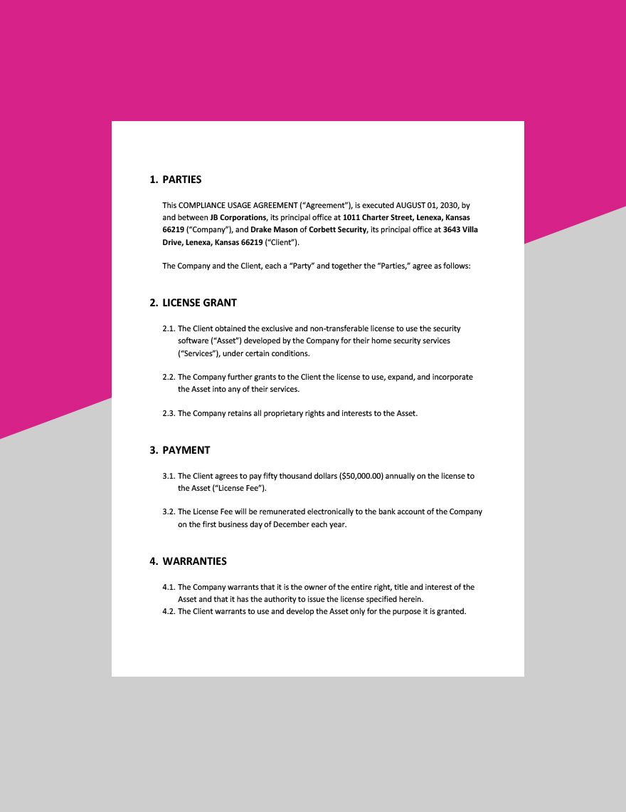 Compliance Usage Agreement Template