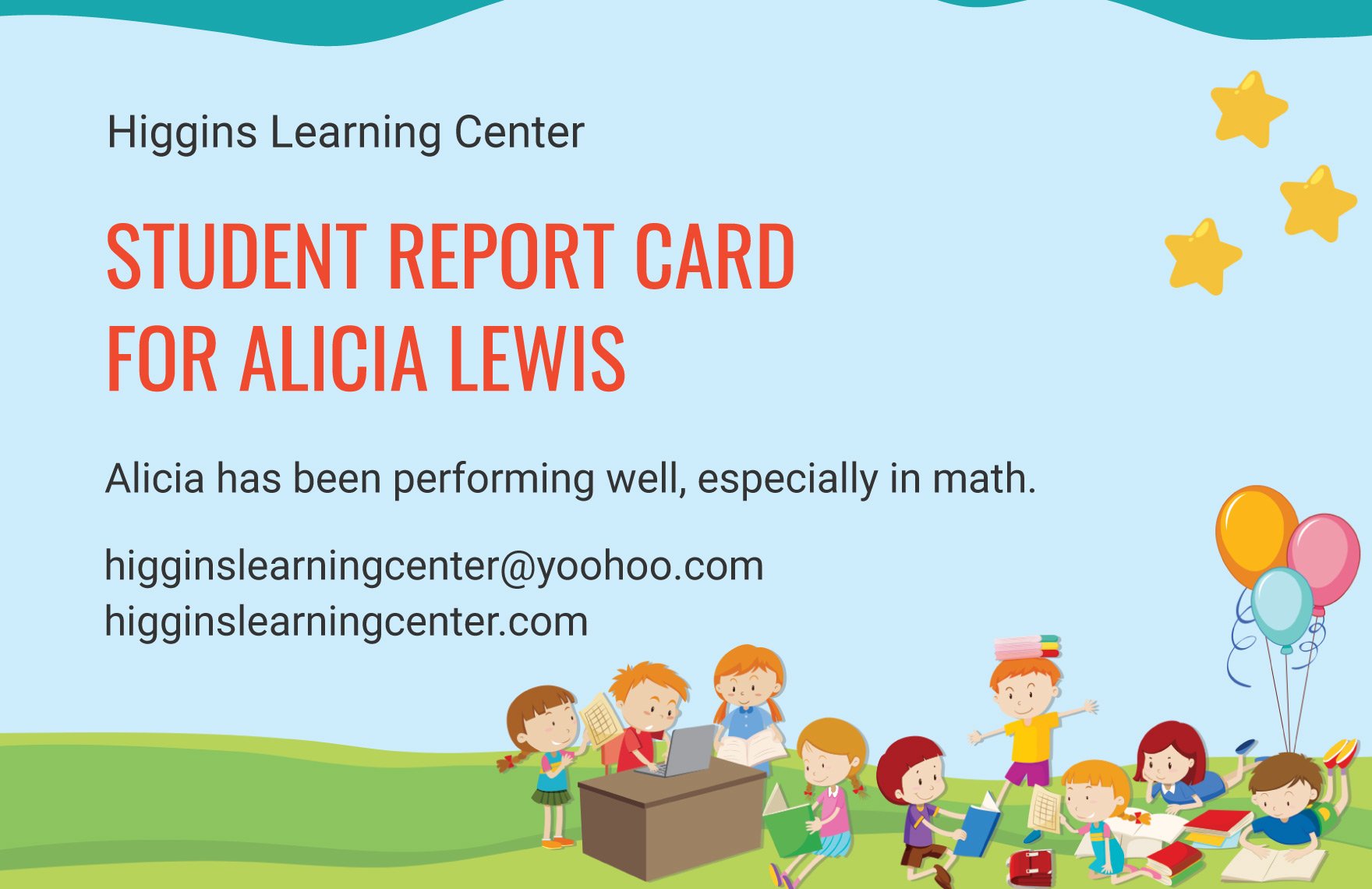 Kindergarten Homeschool Report Card Template