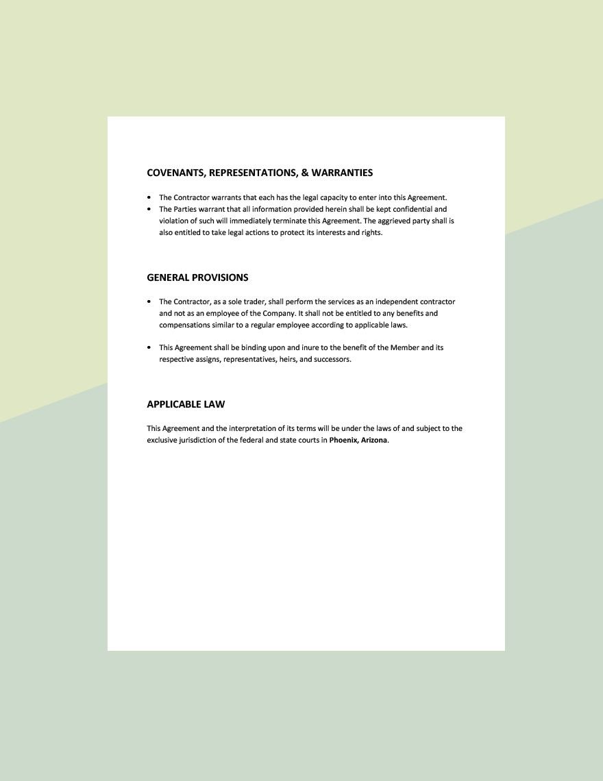 Sole Trader Agreement Template