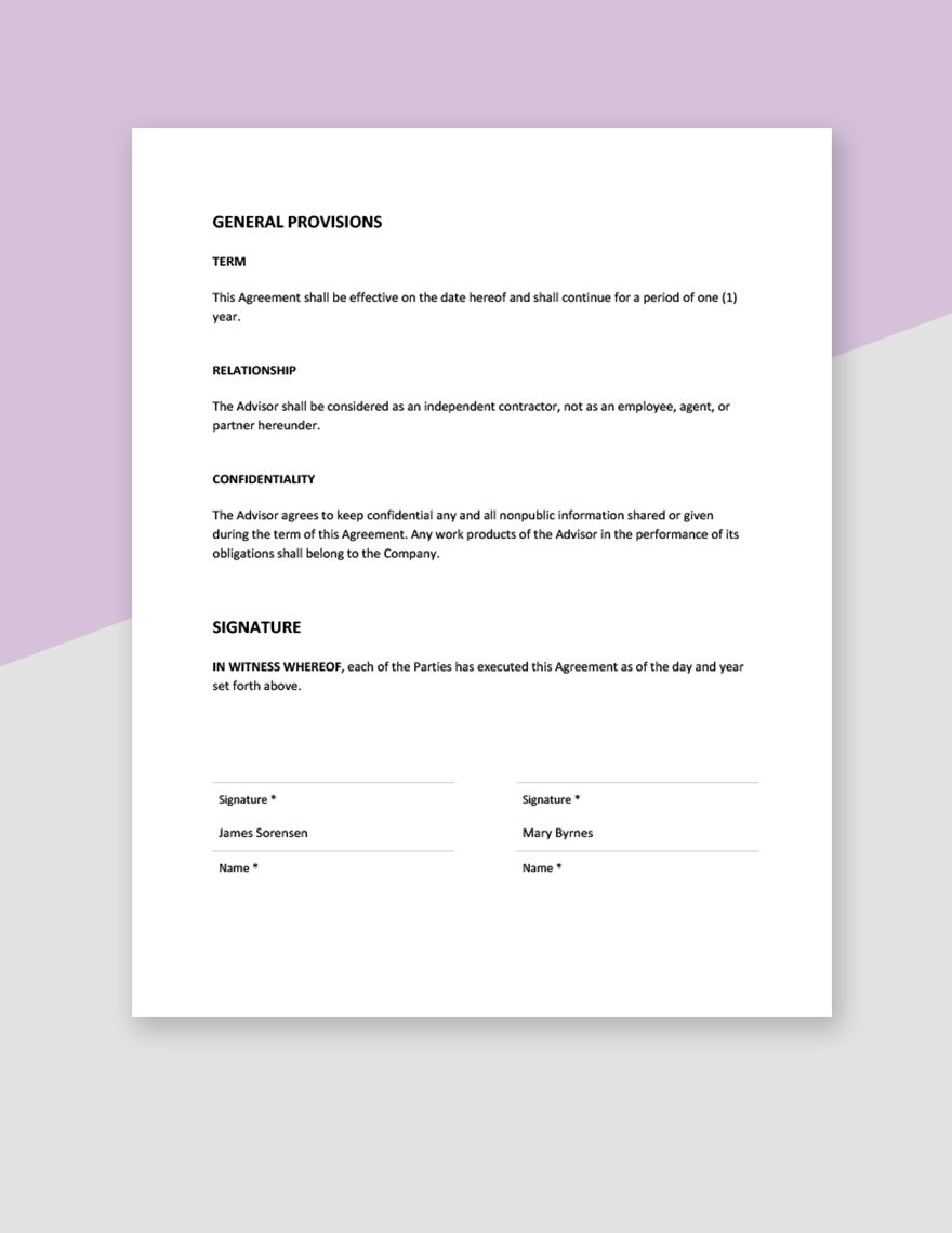 Free Startup Advisory Board Agreement Template Download in Word