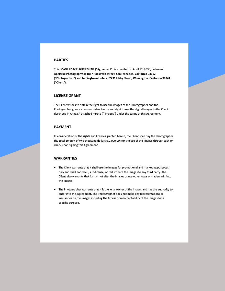 Image Usage Agreement Template