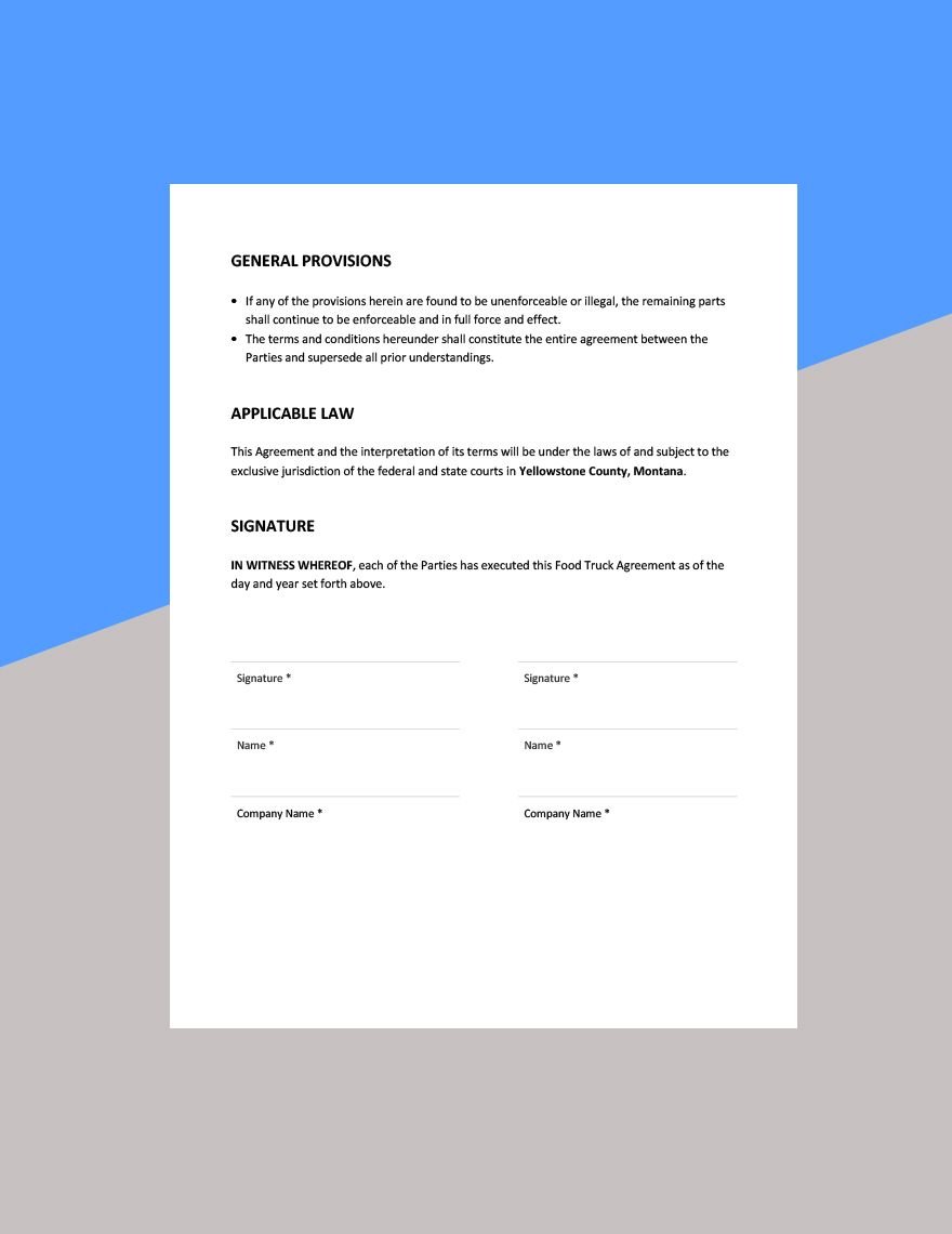 Food Truck Agreement Template