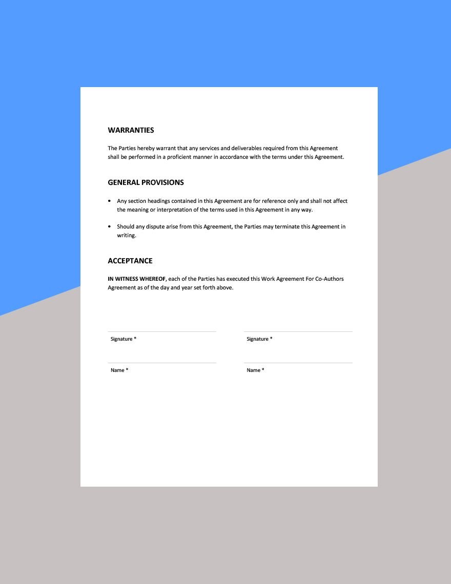 Work Agreement Template For Co-Authors