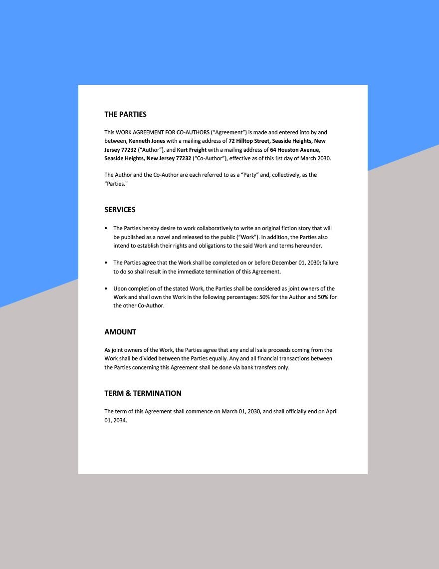 Work Agreement Template For Co-Authors