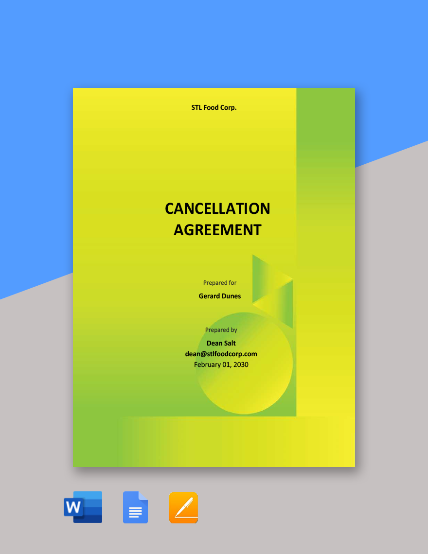 Cancellation Agreement Template in Word, PDF, Google Docs, Pages - Download | Template.net