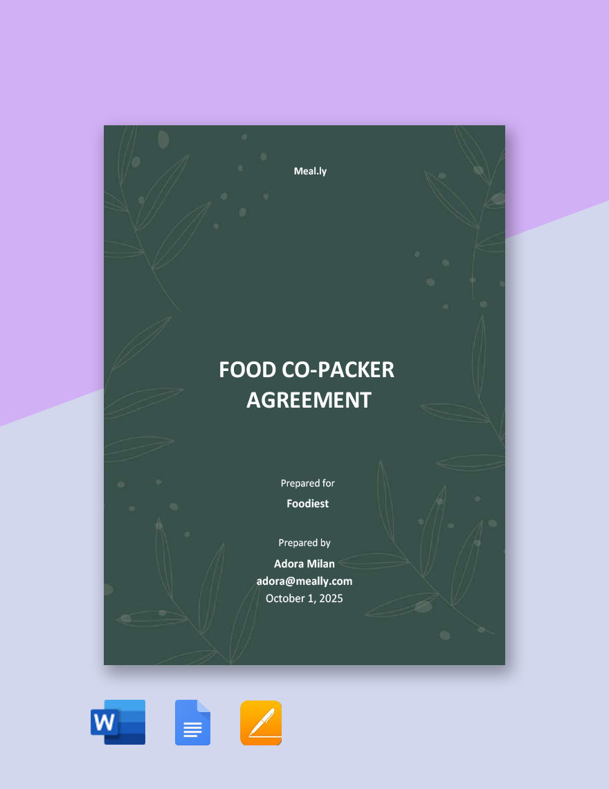 Free Food Co Packer Agreement Template in Word, Google Docs, PDF, Apple Pages