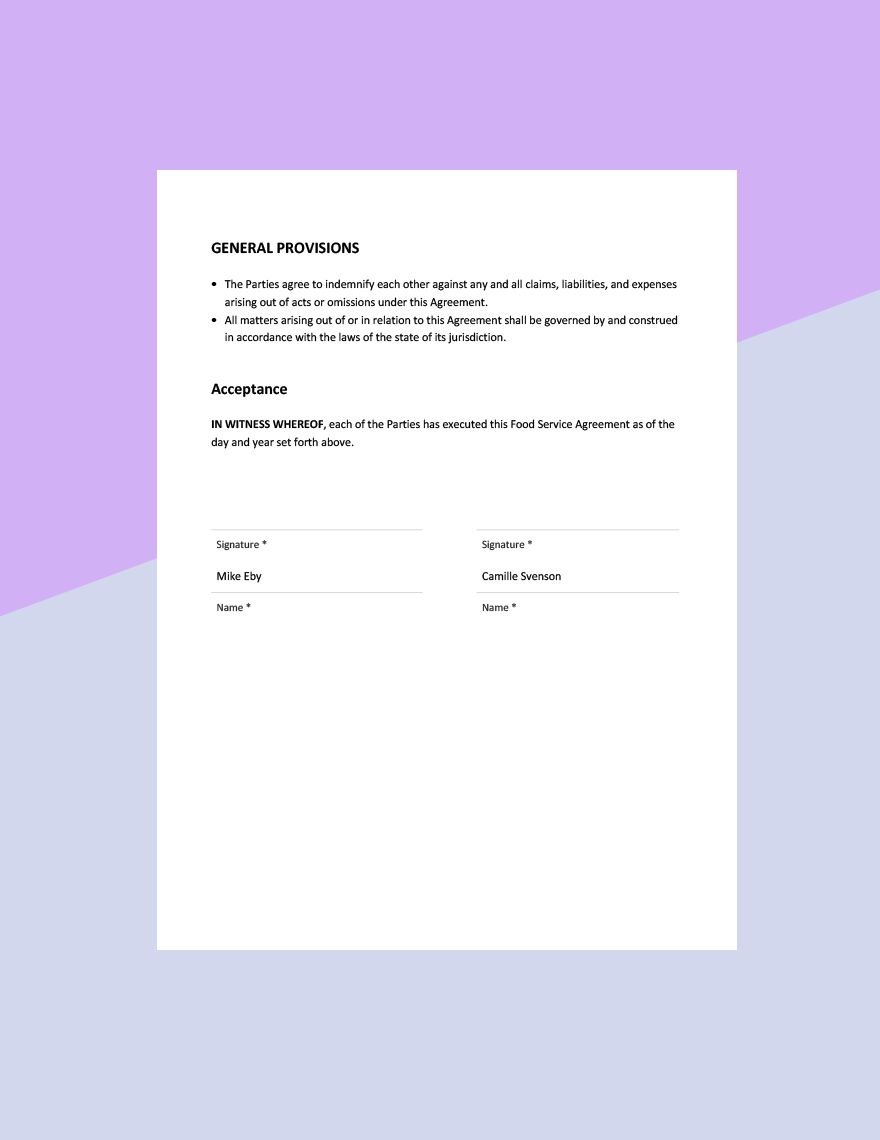 Food Service Agreement Template