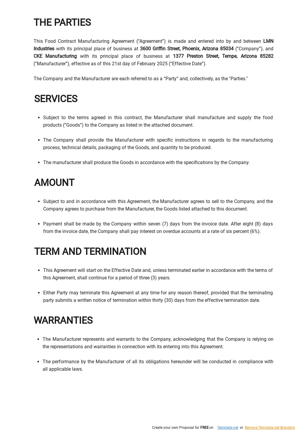 Free Contract Manufacturing Agreements Templates