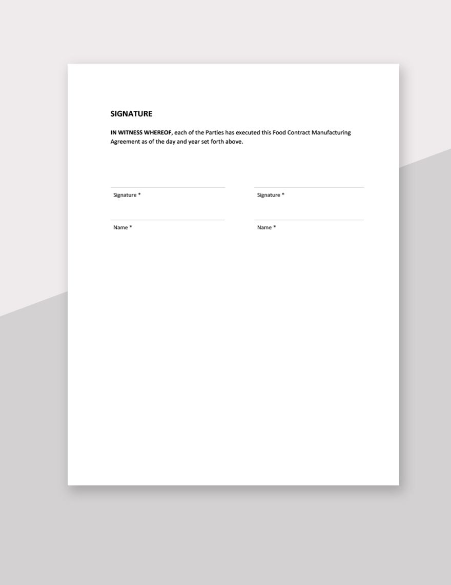Food Contract Manufacturing Agreement Template