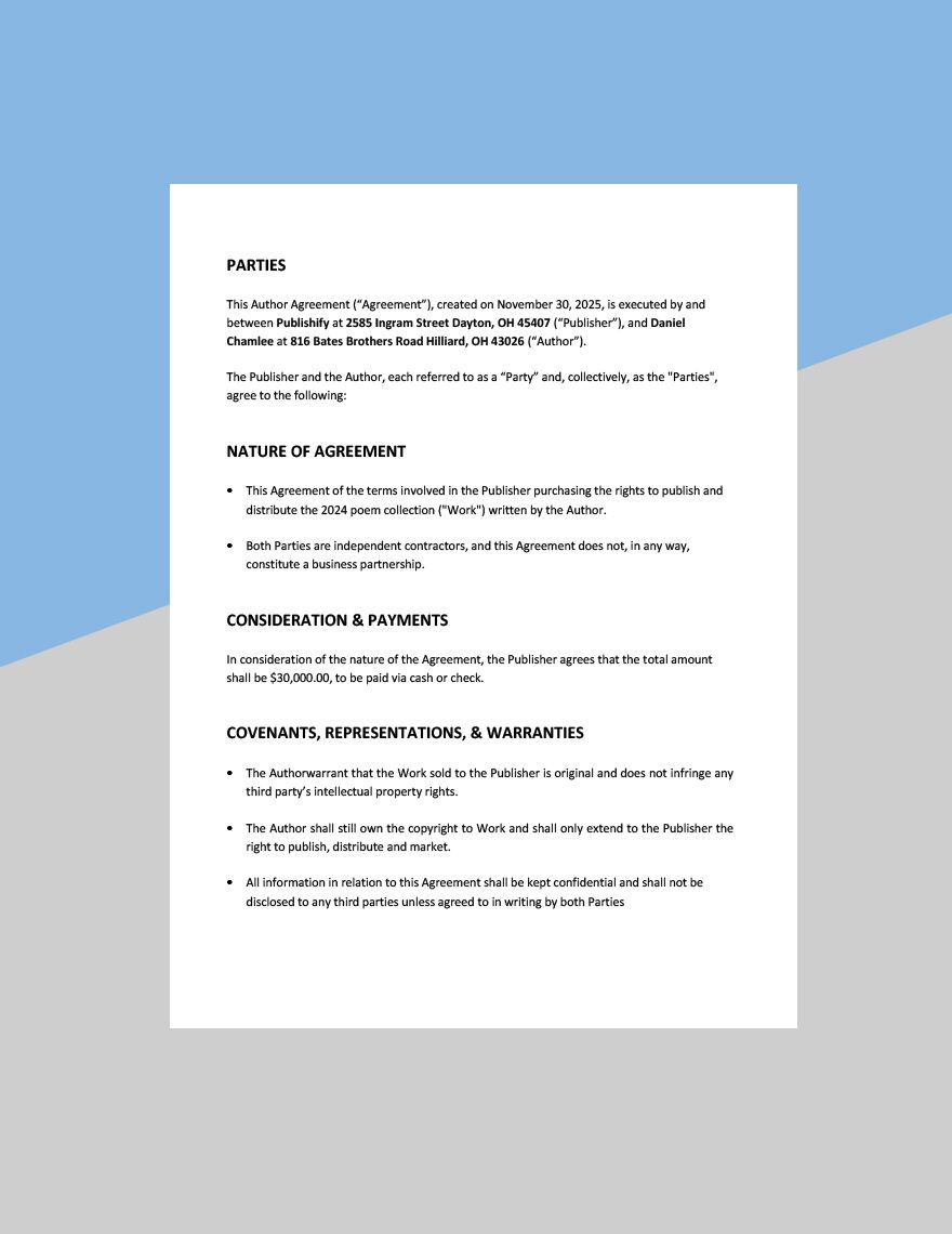 Author Agreement Template