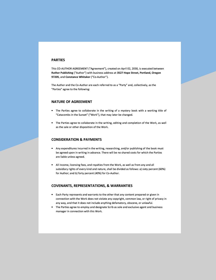 Co Author Agreement Template