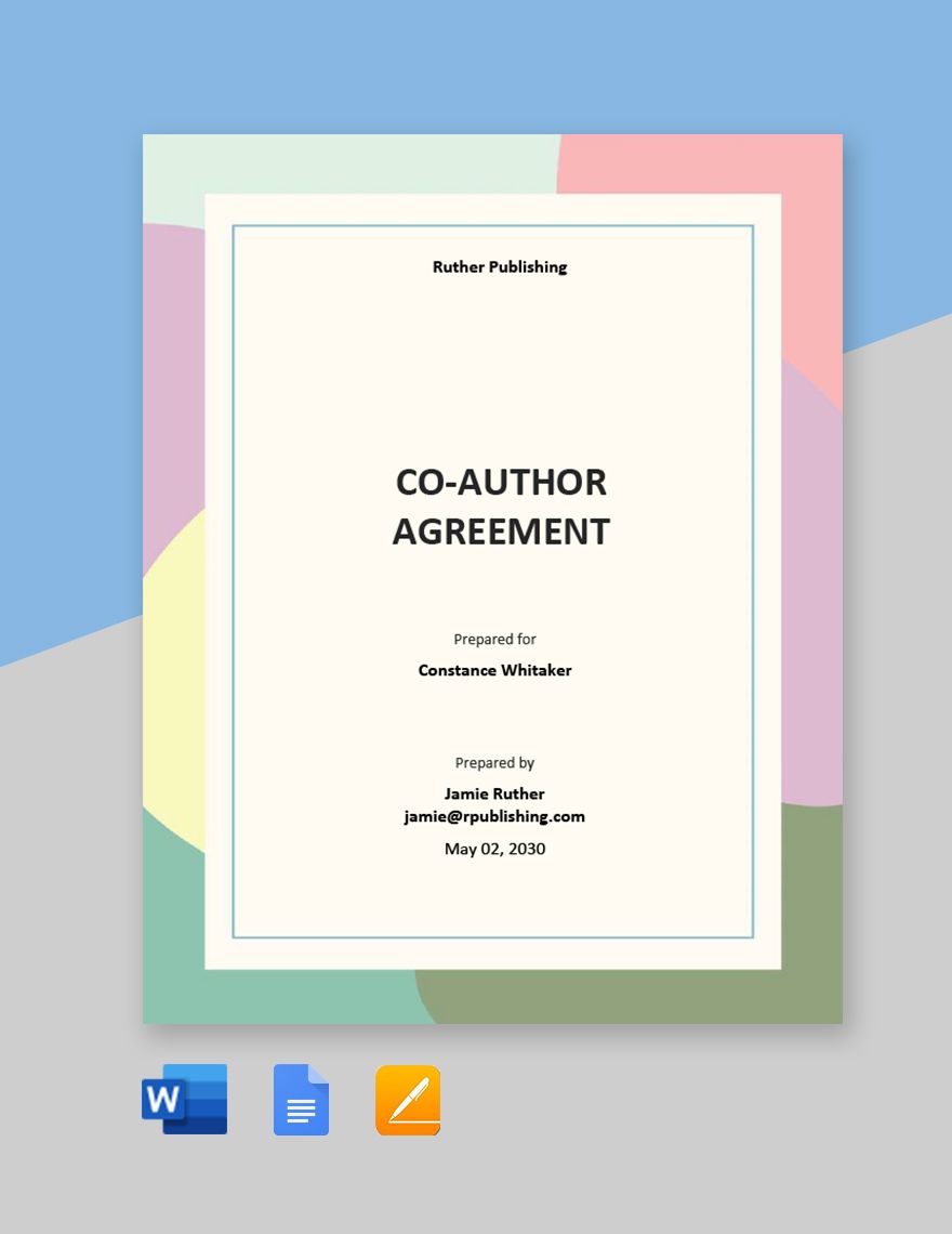 Co Author Agreement Template in Word, Google Docs, PDF, Apple Pages
