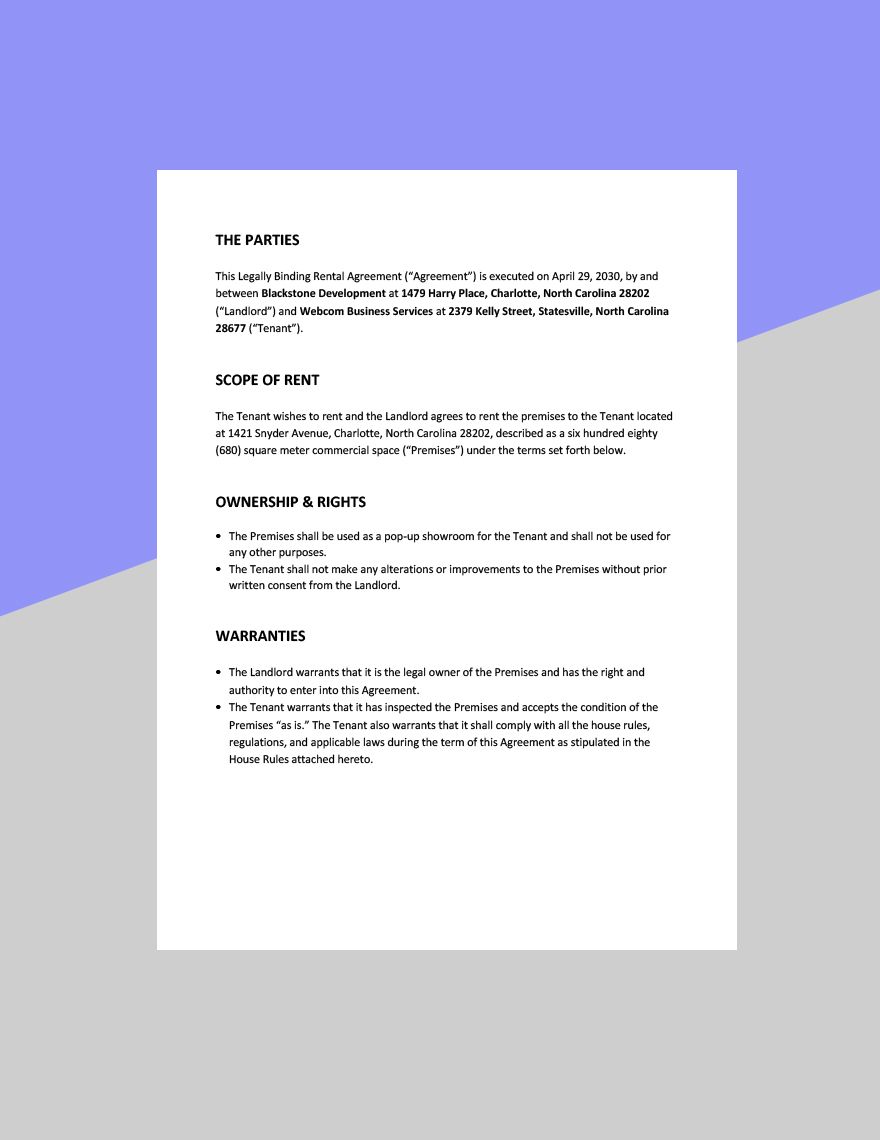 Legally Binding Rental Agreement Template