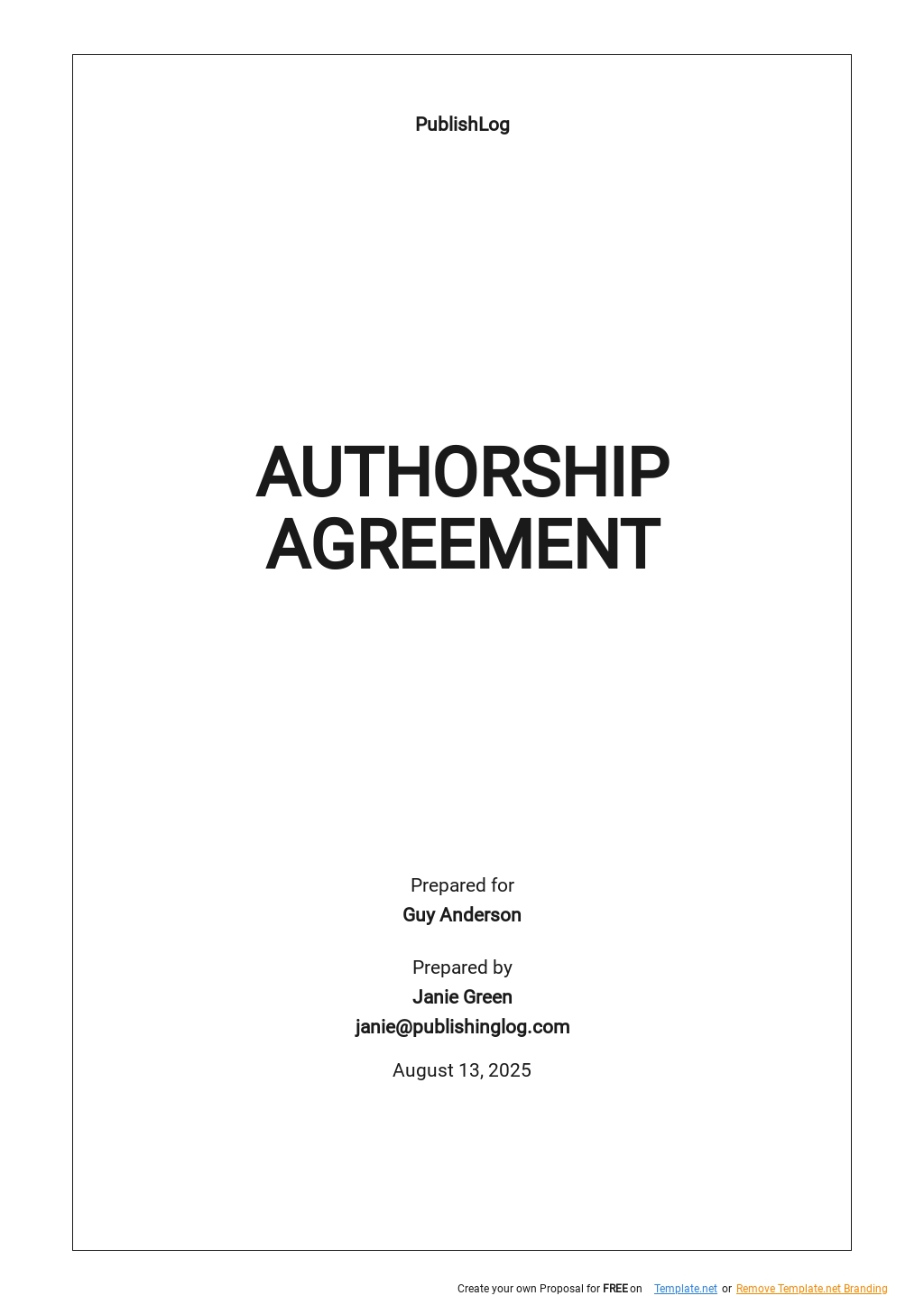 Authorship Agreement Template - Google Docs, Word, Apple Pages ...