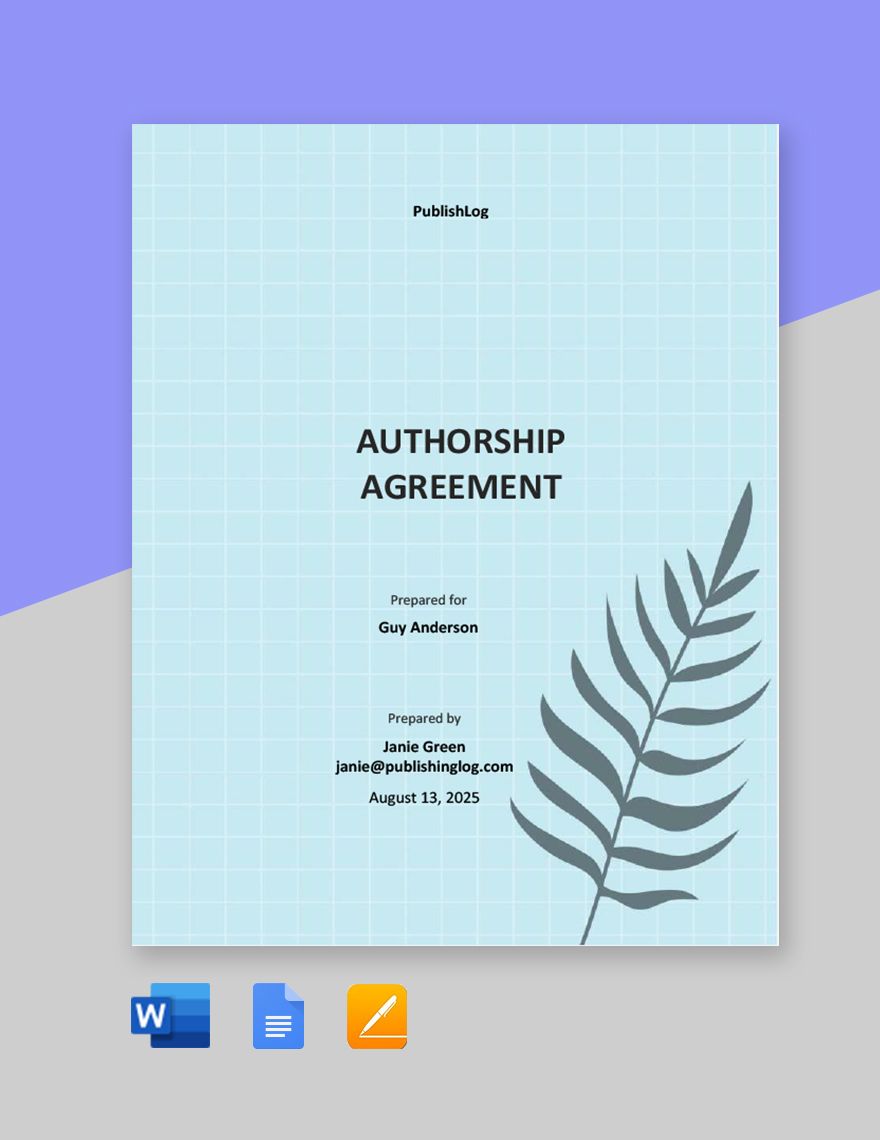 Authorship Agreement Template in Word, Google Docs, PDF, Apple Pages