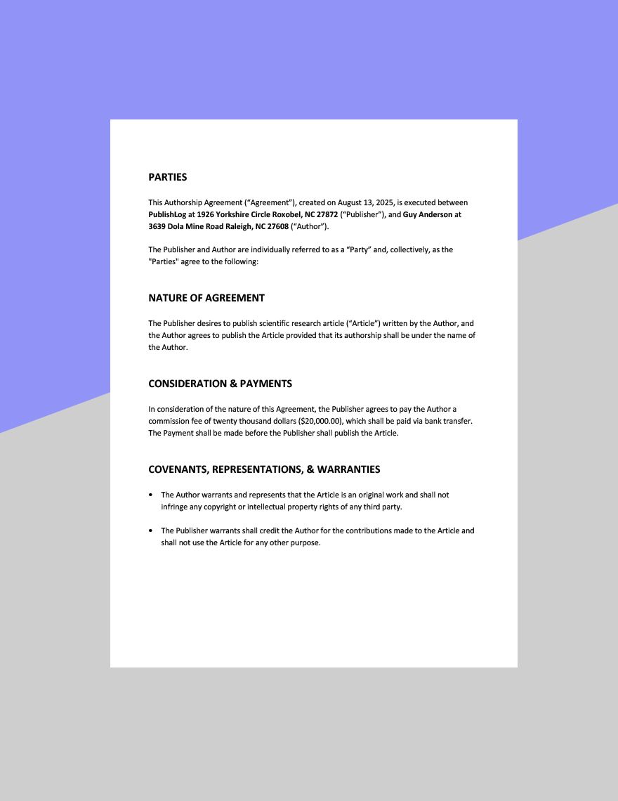 Authorship Agreement Template