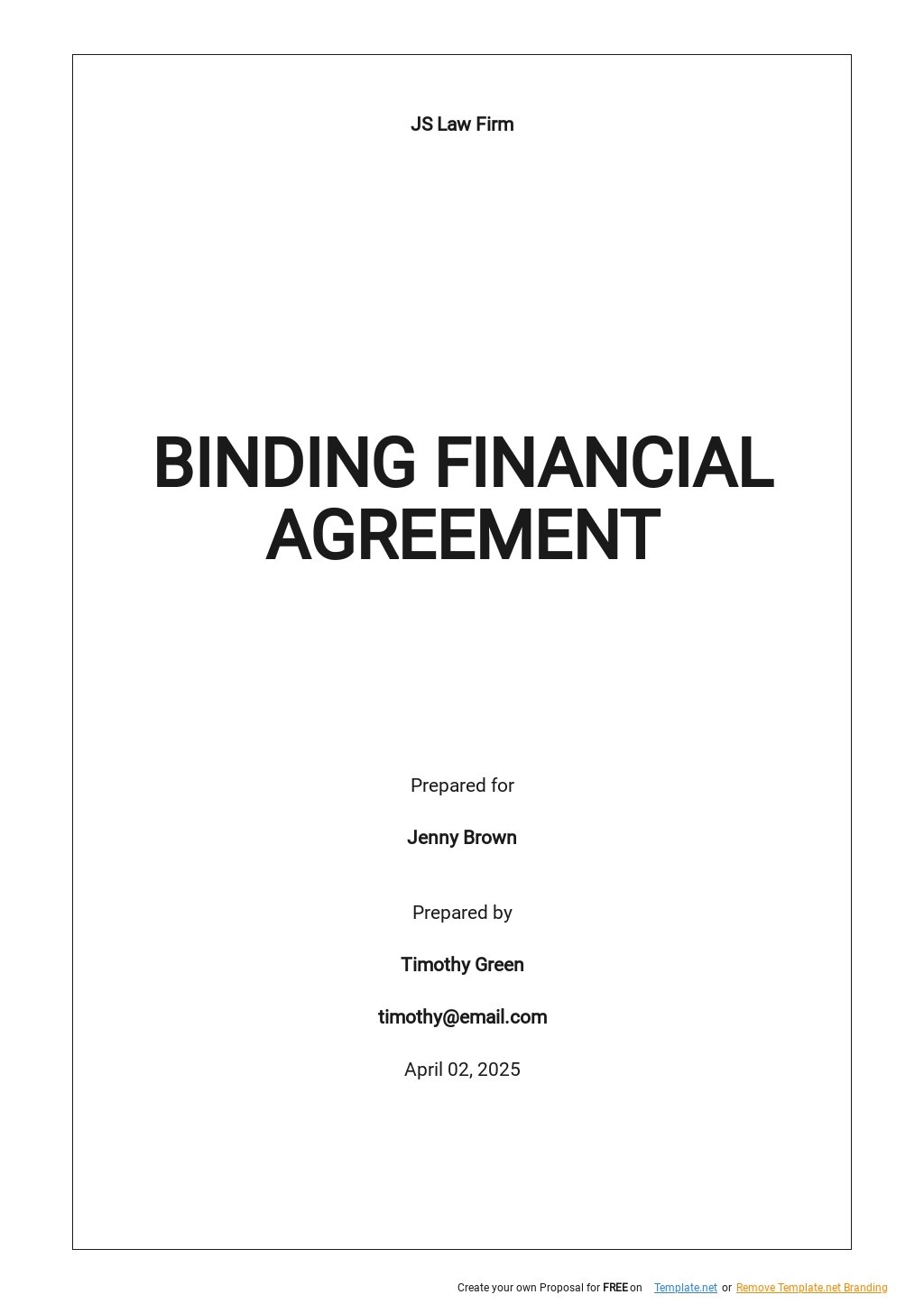Binding Financial Agreement Template Google Docs, Word, Apple Pages