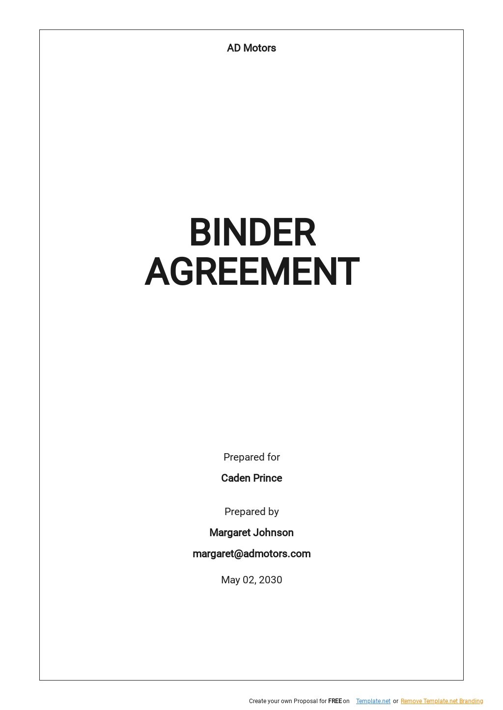 Binder Agreement Template Google Docs, Word, Apple Pages