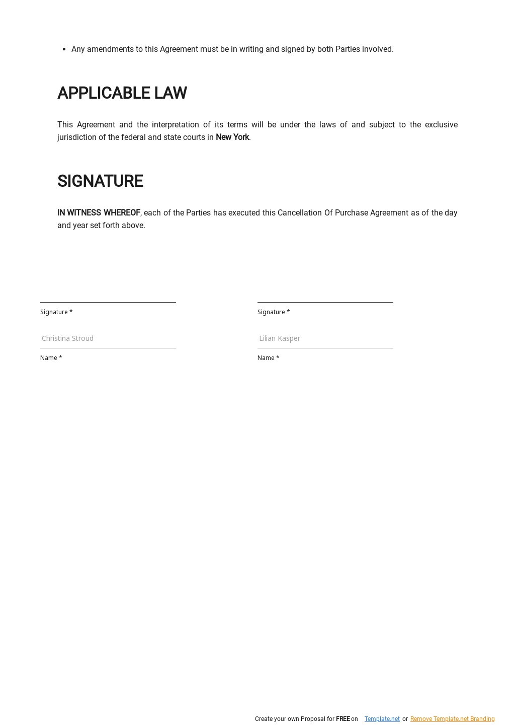 Cancellation Of Purchase Agreement Template in Google Docs, Word