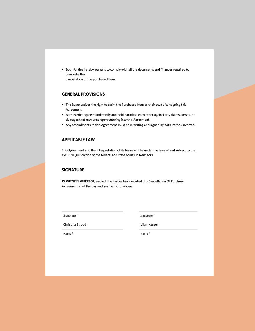 Cancellation Of Purchase Agreement Template