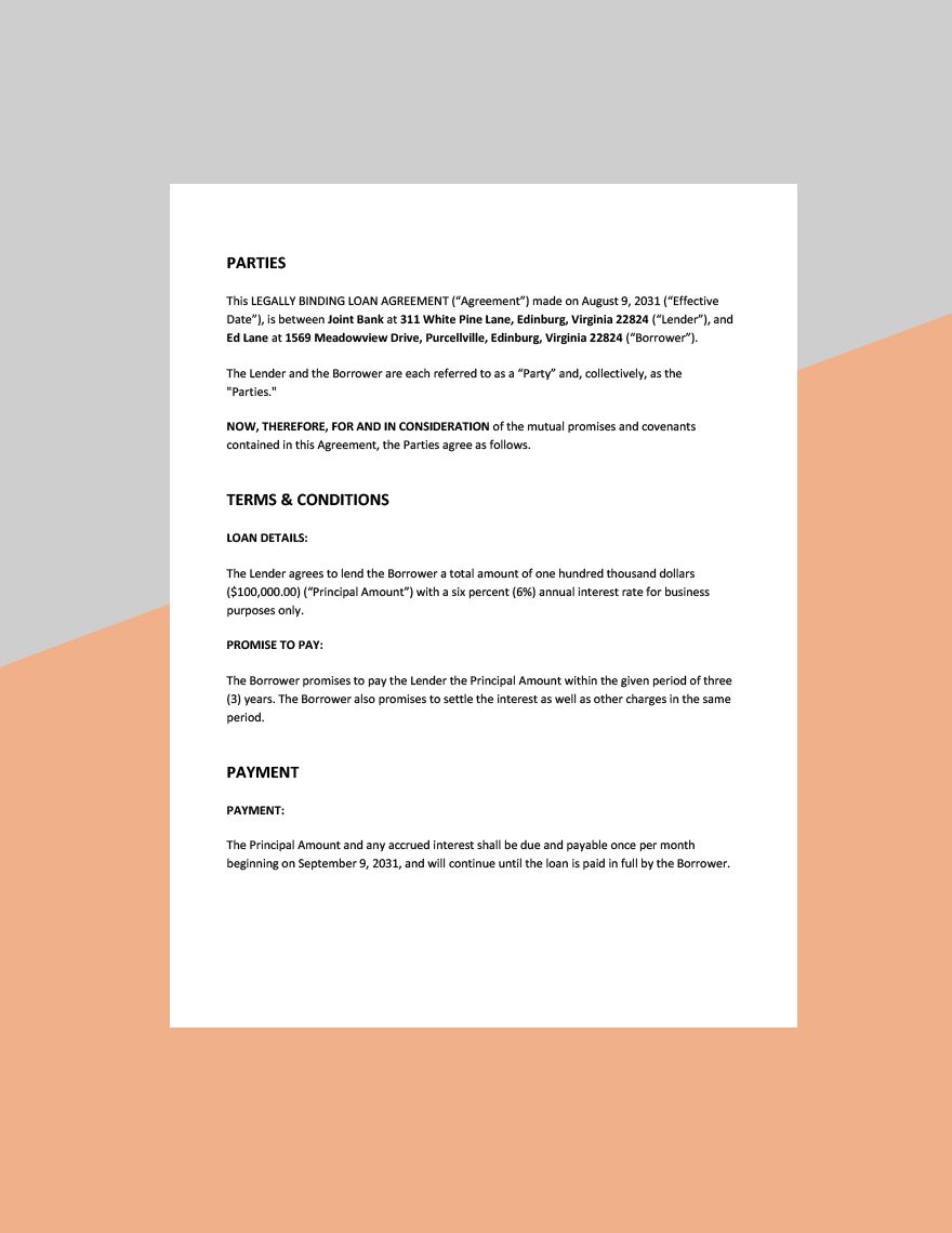 Legally Binding Loan Agreement Template