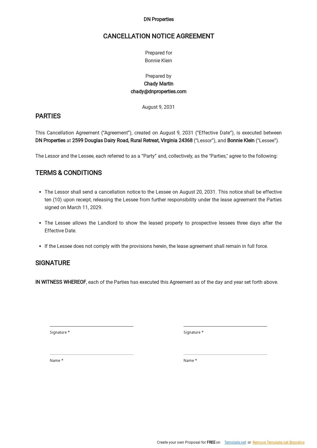 Cancellation of Sale Agreement Template Google Docs, Word, Apple