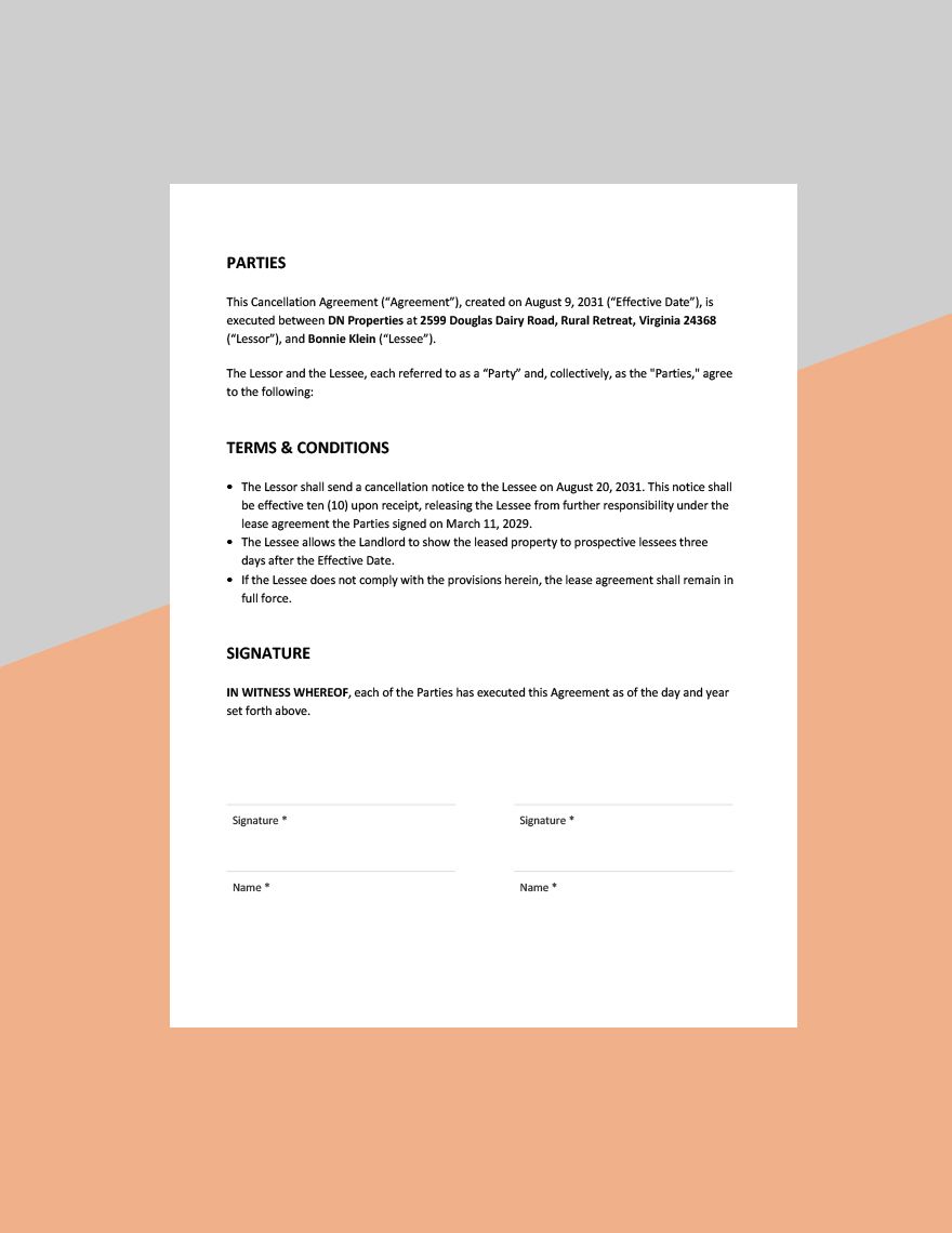 Cancellation Notice Agreement Template