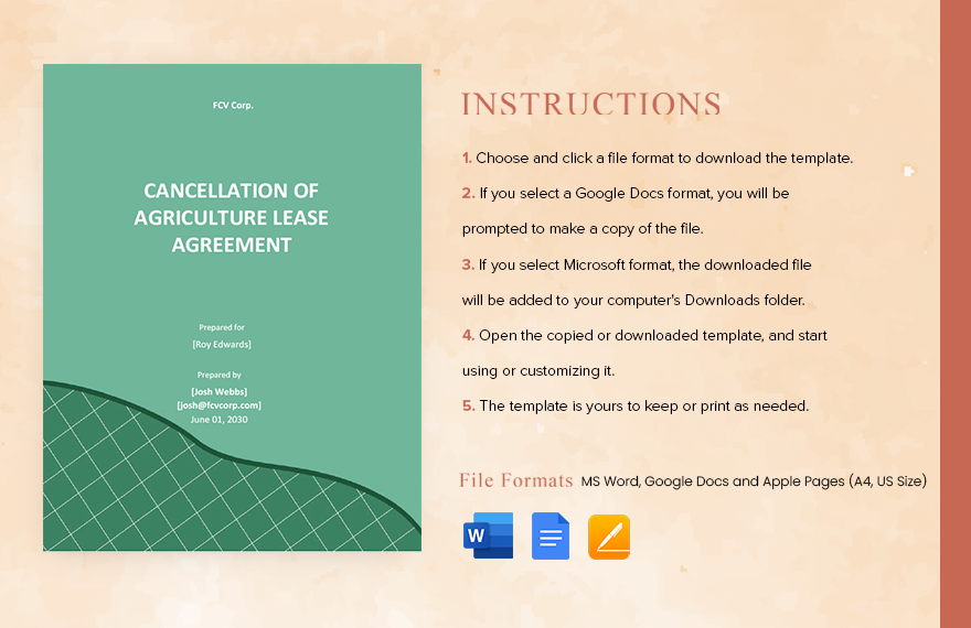 Cancellation of Agriculture Lease Agreement Template