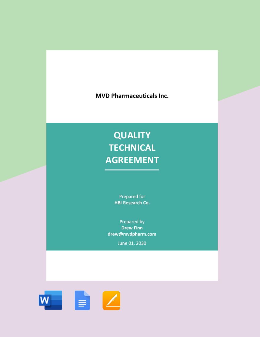 Quality Technical Agreement Template