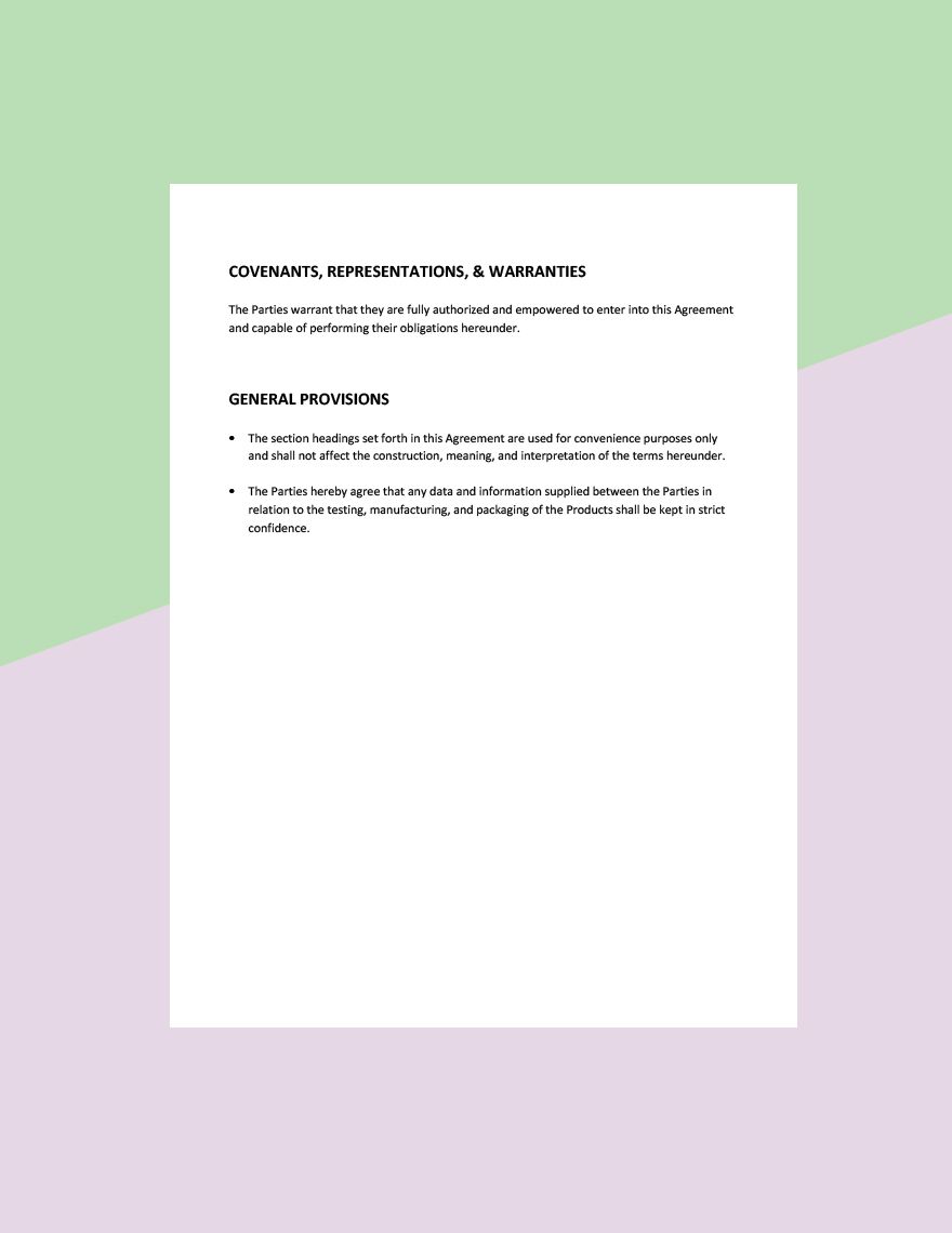Quality Technical Agreement Template