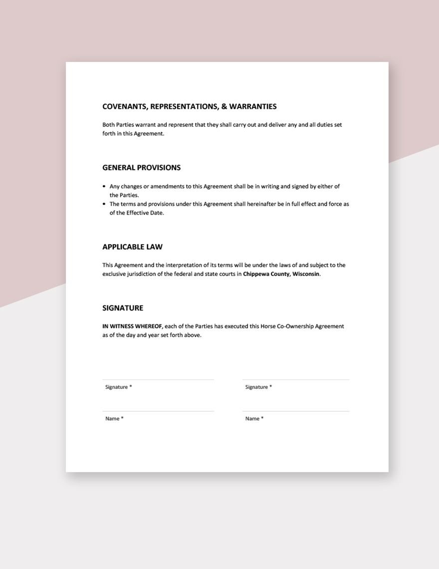 Sample Horse CoOwnership Agreement Template