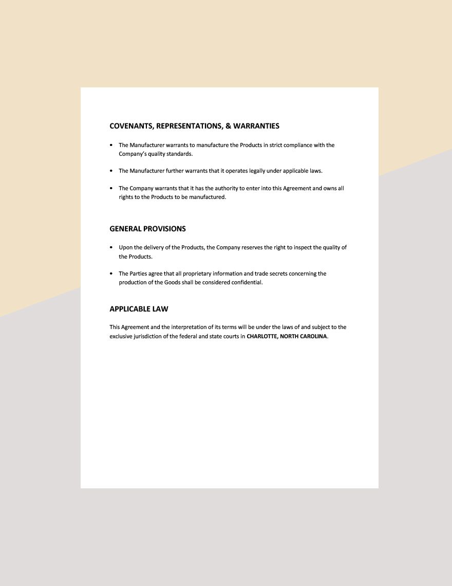 Contract Manufacturing Quality Agreement Template