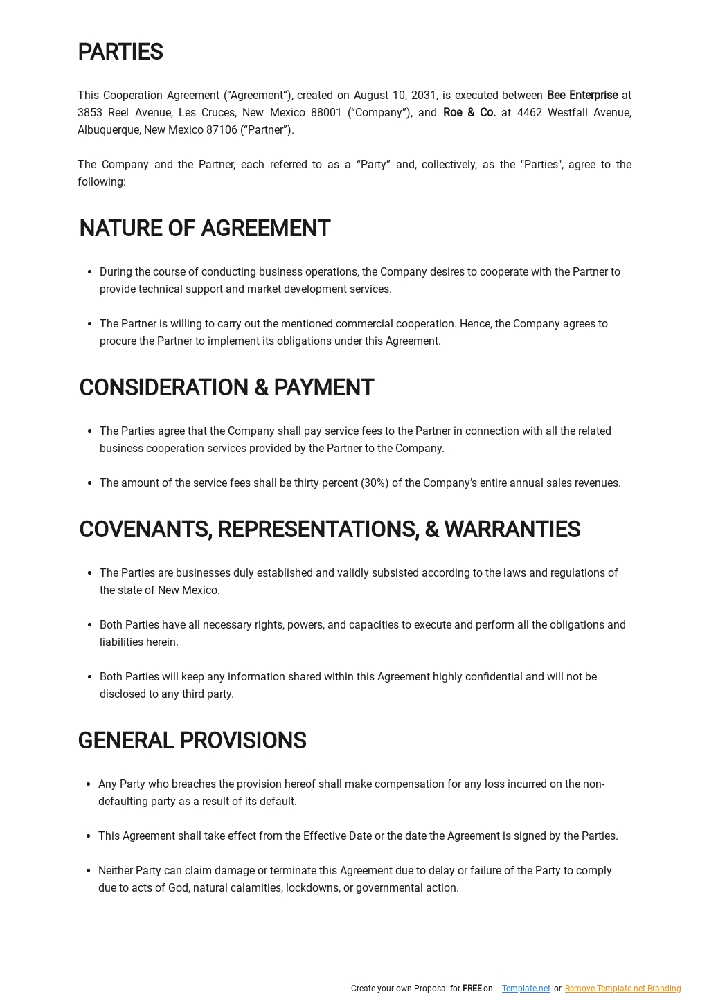 Commercial Cooperation Agreement in | Template.net