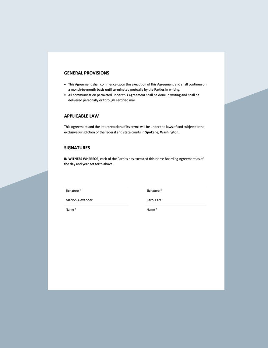 Horse Boarding Agreement Template