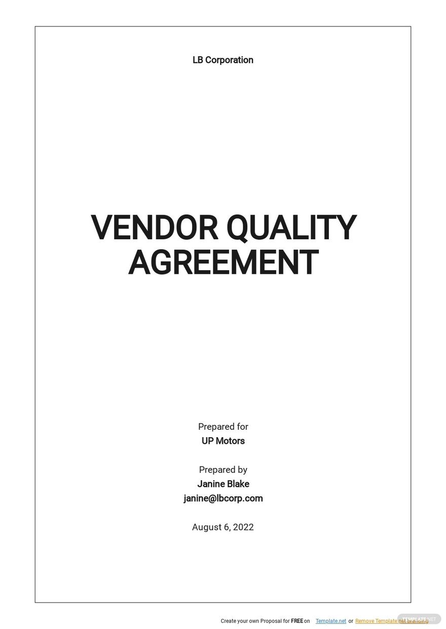 Vendor Quality Agreement Template