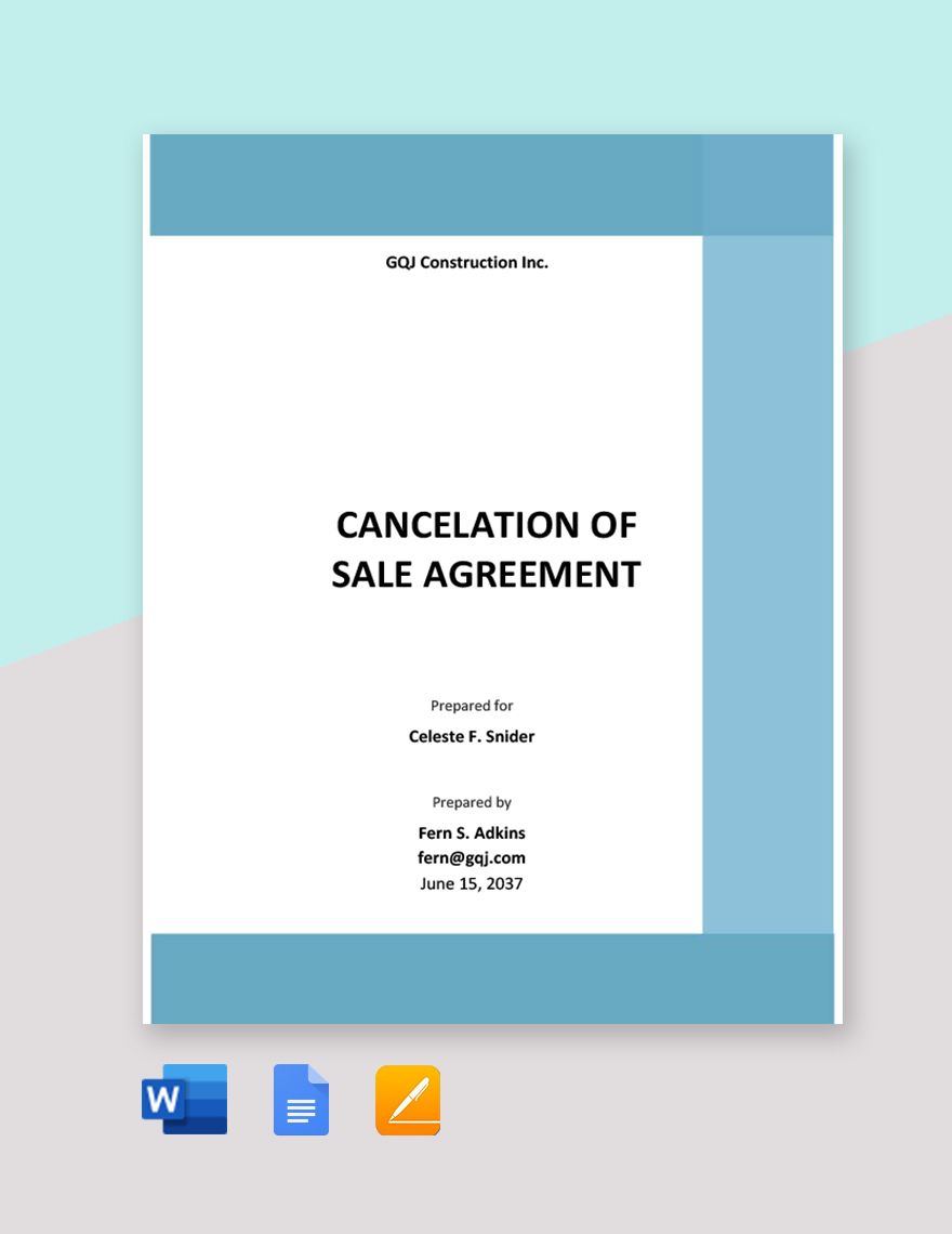 Cancellation of Sale Agreement Template in Word, Google Docs, PDF, Apple Pages