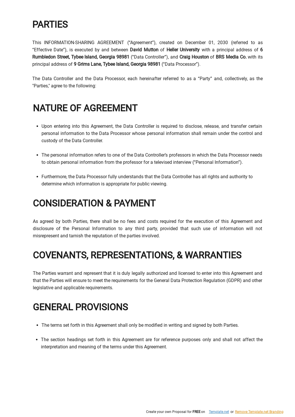 Simple Data Sharing Agreement Template