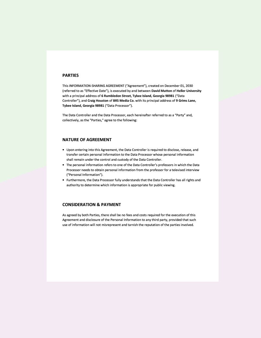 Information Sharing Agreement Template