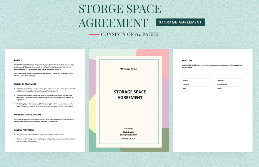 Storage Space Agreement Template in Word, PDF, Google Docs, Pages - Download | Template.net